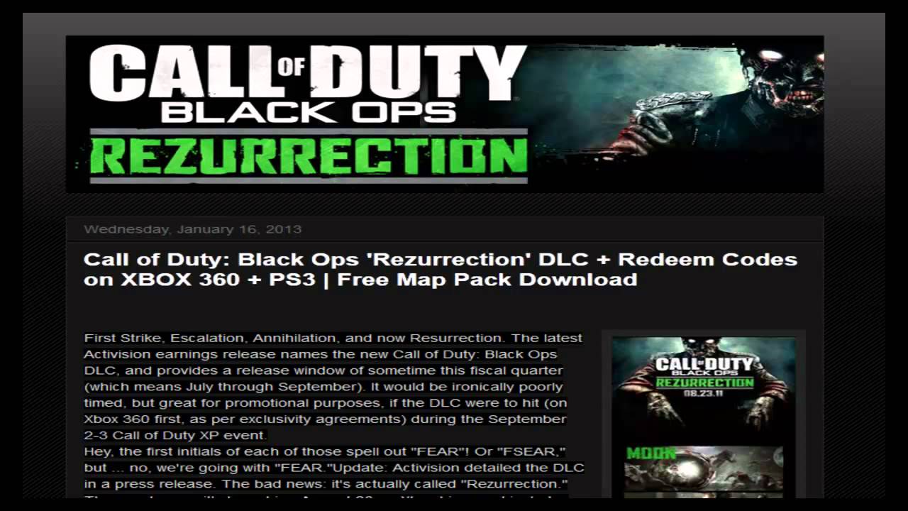 call of duty black ops rezurrection map pack code